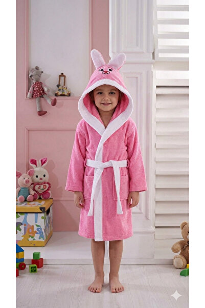 Yağmurun Butiği Cute Rabbit Ears Children's Bathrobe in Renga Color - Absorbe...