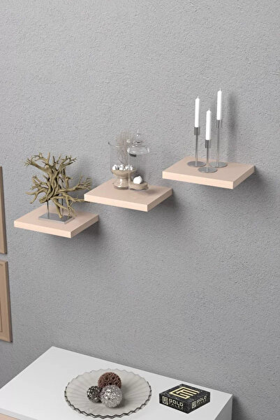 Kanonik Education رف حائط مزخرف 3 قطع اناء للزهور مربع كريمي