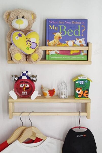 Loolpi Home - Ters Düz Kullanılabilen Montessori Duvar Rafı Doğal Ahşap Çok A...