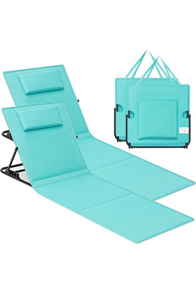 SONGMICS Set of 2 foldable beach loungers with adjustable backrest and pillow...