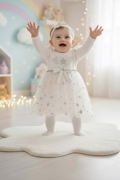 Mnk Baby&Kids فستان توتو للفتيات الصغيرات مع ربطة شعر M00766 EKRU