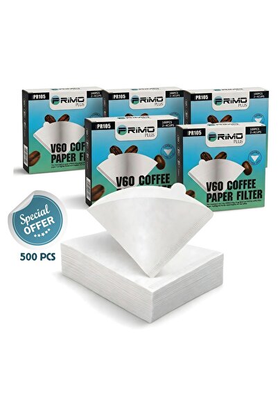Primo Plus 500 قطعة من فلاتر القهوة الورقية مقاس V60 02 باللون الأبيض