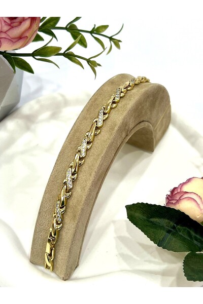 XUPING JEWELRY Zirkon Taşlı Vip İnfinity Çelik Bileklik (Gold14k/17/19cm)