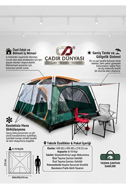 Çadır Dünyası Kamp Ekipmanları Çadır Dünyası Odalı Large Kamp Çadırı - 430x30...