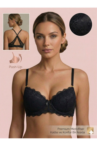 Lavint Homewear ΣΟΥΤΙΕΝ SIRTI CROSS με ενίσχυση, μαύρο, Δαντέλα τεμάχια