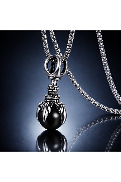 voyageaccessory Paslanmaz Çelik Siyah Cam Taşlı Gotik Kartal Pençe Kolye