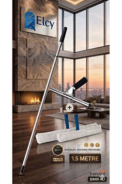 ELCY Cam Temizlik Seti 1,5 Metre Teleskopik Uzayabilen Metal Sap -35 Cm Cam Ç...
