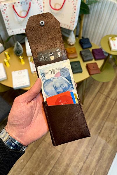 Signum Antique Coffee Genuine Leather Minimalist Folding Wallet - Money Portfolio Personalized Name Printed