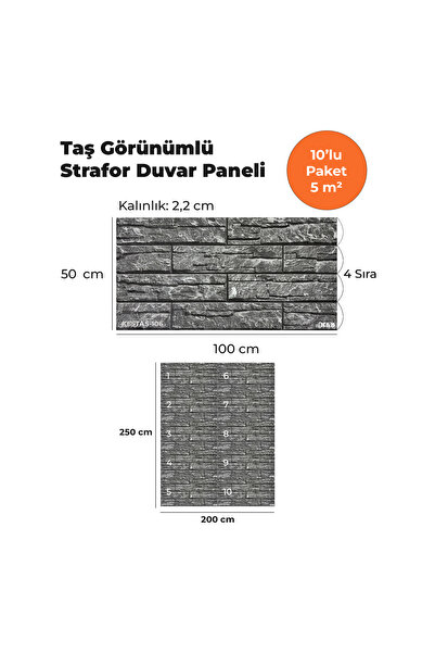 KnB Duvar Panelleri KESTAS-106 TAŞ GÖRÜNÜMLÜ 3D STRAFOR DUVAR PANELİ (10'LU P...