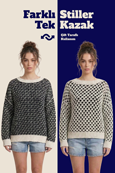 Neden Tekstil Reversible Knitwear Sweater Special Design Two Ways to Use F Me...