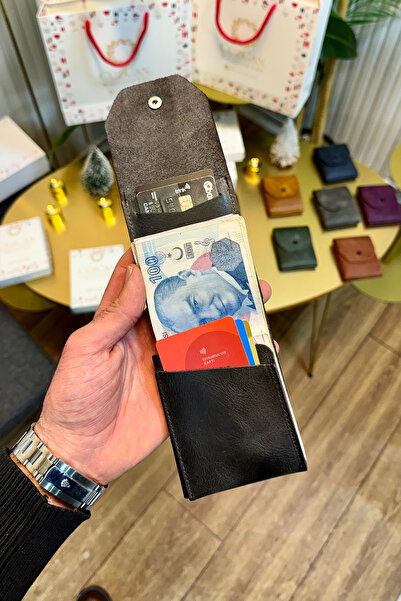 Signum Antique Black Genuine Leather Minimalist Folding Wallet - Money Portfolio Personalized Name Printed