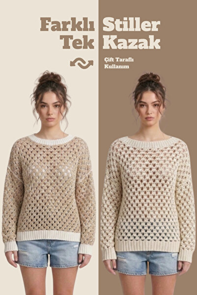 Neden Tekstil Reversible Knitwear Sweater Special Design Two Ways to Use F Me...