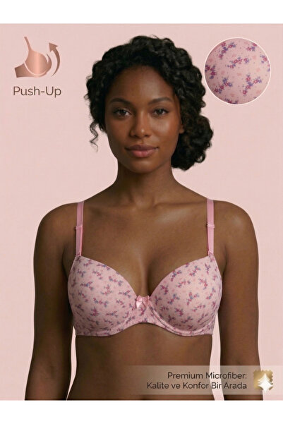 Lavint Homewear Çi̇çek D Patterned Silicone Bal Wired Lgulu Powder Pink Push-...