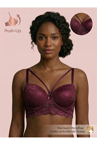 Lavint Homewear BRALET DOLGULU İP ASKILI MÜRDÜM SÜTYEN