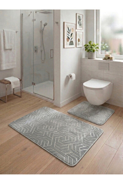 Banyo Paspas Seti 2'li Gri Yumuşak Kaymaz Taban Yıkanabilir Leke Tutmaz 60x100-40x60