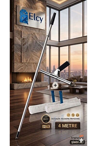 ELCY -Cam Temizlik Seti 4 Metre Teleskopik Uzayabilen Metal Sap - 35 Cm Cam Ç...