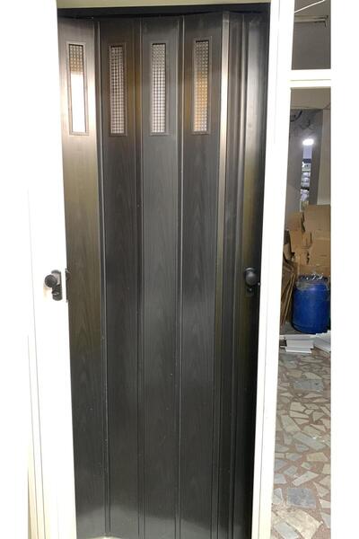 DEKORAKS Akordeon Kapı, 1Sıra Camlı Karaağaç Ahşap Desenli, 72x215cm