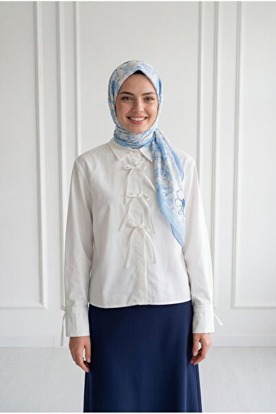 MİHRA STORE Κοντό πουκάμισο Lidya με διακοσμητικό μπορντούρα στο μπροστινό μέ...