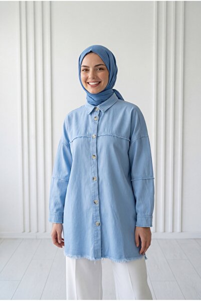 MİHRA STORE Πουκάμισο Sumru με φούντες στο μπλούζο και στα μανίκια - KT5595 Μπλε