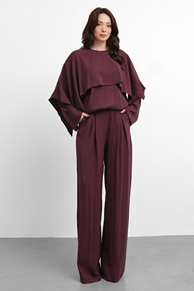 Molly Nelly Γυναικείο Σετ με Ζώνη και Γιακά Σάλι, Καθημερινή Μπλούζα και Παντ...