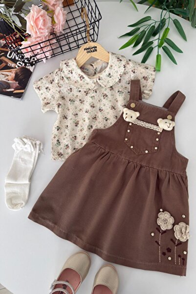 Minigimin Cicileri طقم فستان سالوبيت للفتيات الصغيرات مكون من قطعتين مع تطريز...