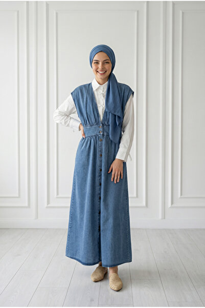 MİHRA STORE Evra Beli Τζιν με μεταλλικά κουμπιά και κορδόνι περίσφιξης - ML21...