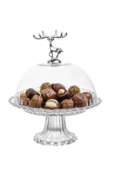 VALUE وعاء أنيق للحلويات والفواكه بقاعدة زجاجية وغطاء أكريليك