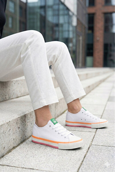 Benetton ® |   Γυναικεία αθλητικά παπούτσια σε λευκό-πορτοκαλί χρώμα, καλοκαι...