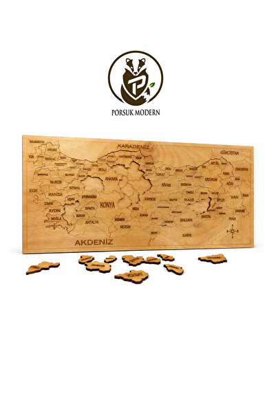 Porsuk Modern Ahşap Türkiye Haritası Puzzle Coğrafi Eğitici Oyun Yapboz