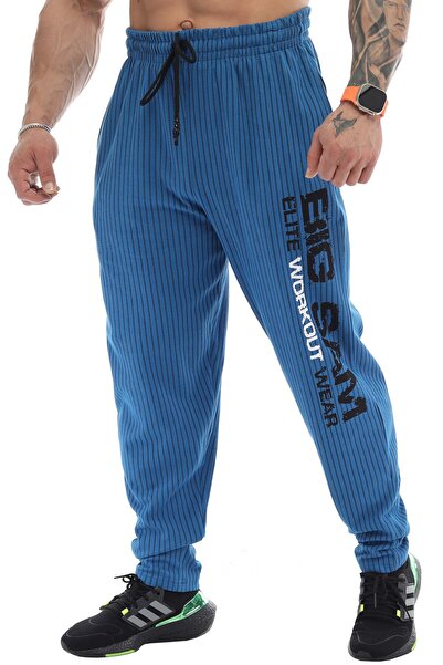 Big Sam Geniş Kesim Çizgili Body Pantolon Eşofman Altı Mavi 1176