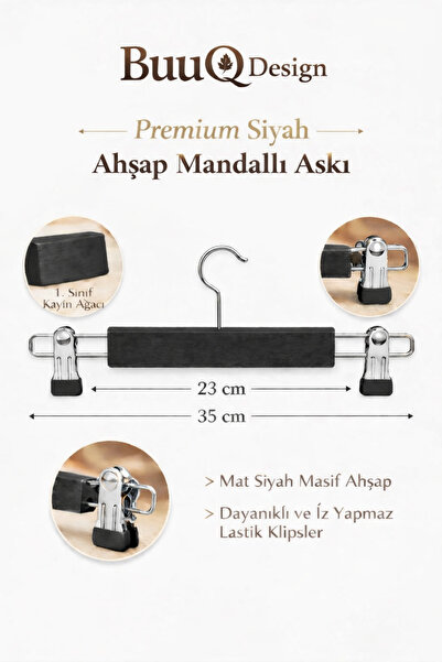 BuuQ Design Wooden Hanger for Skirts and Trousers with Clips Premium 1St Qual...