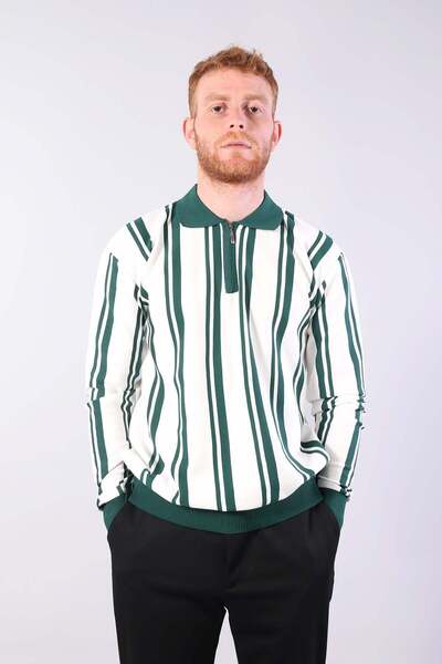 Mckanzie 3006 Pulover cu fermoar cu guler cămașă cu model vertical