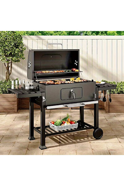 Extra شواية فحم كبيرة مع رف جانبي وعجلات متحركة للإستخدام الخارجي