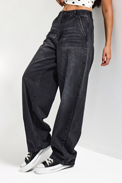 it's basic Γυναικείο τζιν παντελόνι από 100% βαμβάκι, σε σκούρο καπνιστό χρώμ...