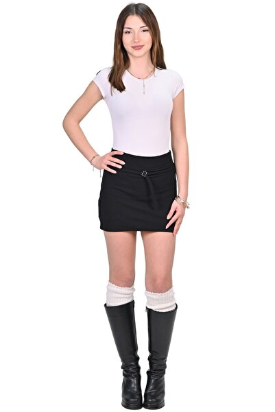 Schlange Negru curea piese Mini fustă pantalon scurtă - talie înaltă detaliu ...