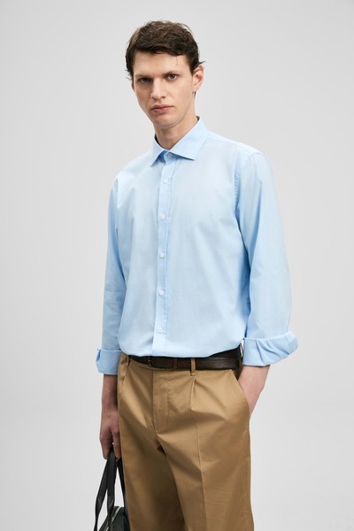 Lufian 111010663 Verder Men's Basic Shirt Regular Fit Men's Shirt Blue