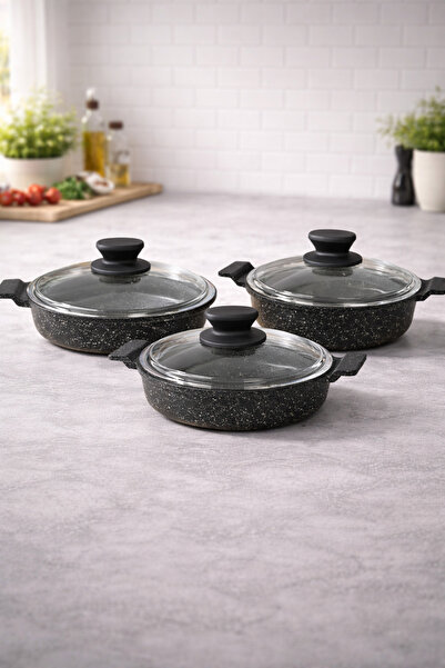 LAVONNI Nirvana 6 Piece Cast Iron Sahan Set with Black Glass Cover - 18/20/22...