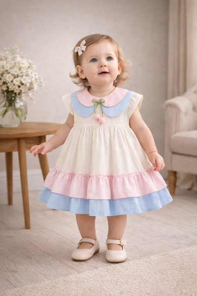 Noy Noy Baby Girl Ecru Elegant Princess Bow Detail Dress