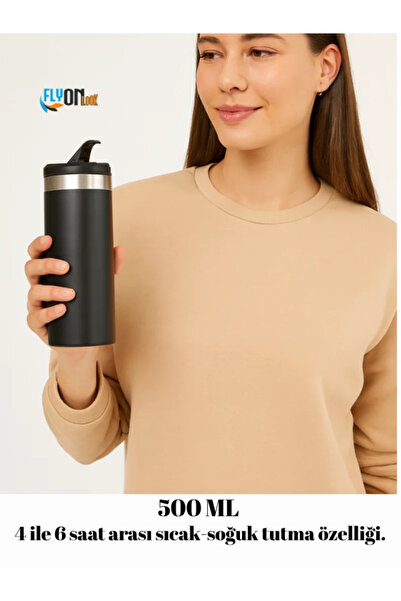 FLYONLOOK ترمس من الفولاذ المقاوم للصدأ سعة 500 مل - جودة عالية مانع للتسرب ل...