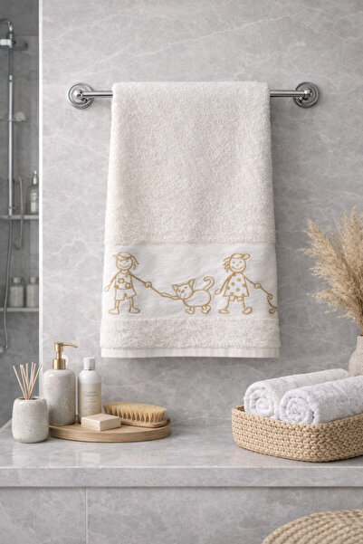 ERFAHOME Çocuk Desenli Krem Baskılı Yüz Havlusu 50x70