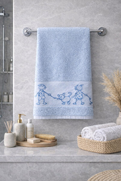 ERFAHOME Çocuk Desenli Mavi Baskılı Yüz Havlusu 50x70