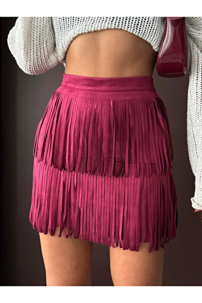 Bare & Bold Φούστα Topshow με φούντες από σουέτ σε καφέ χρώμα