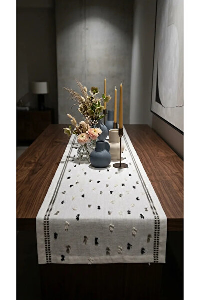 homease Ύφασμα γαρδένια με λινό εμπριμέ σχέδιο, λεπτομέρεια κεντήματος και φο...