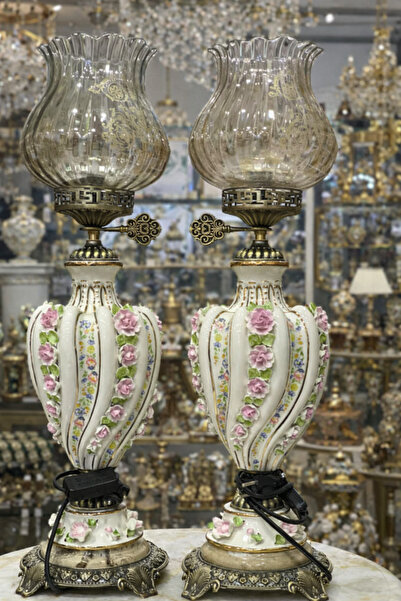 hediye إستر هوم ديكور - طقم من قطعتين من أغطية المصباح المزخرفة بالزهور