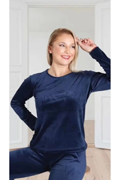 NİVENE Velvet Pajama Set Navy Blue