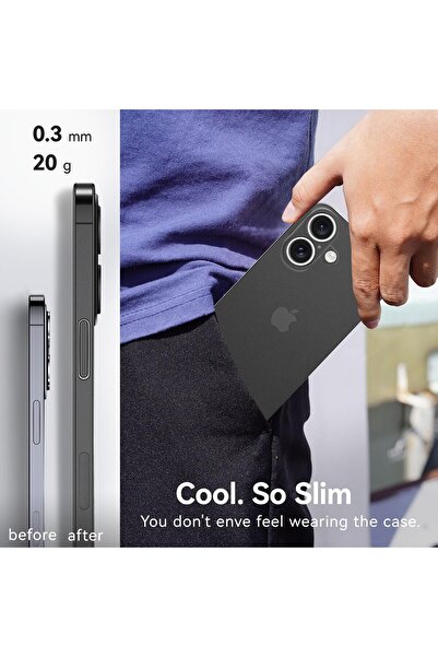 HyperAge iPhone 16 Kılıf Ultra Ince Mat Yüzeyli Elden Kaymaz Kamera Korumalı Kapak Yarı Şeffaf Siyah