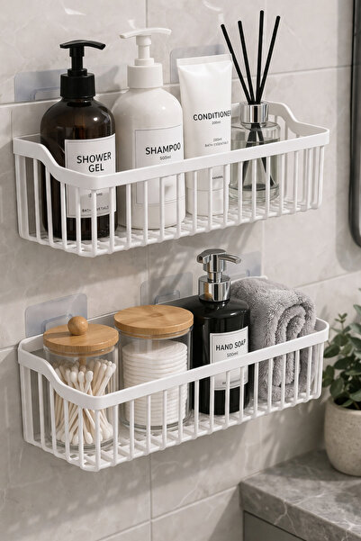 ViZKA Αυτοκόλλητη θήκη για σαμπουάν μπάνιου - Ράφι κουζίνας - Διπλός οργανωτή...