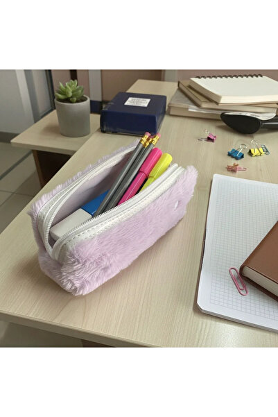 Elegance حقيبة أقلام أرجوانية مع بوم بوم من القطيفة