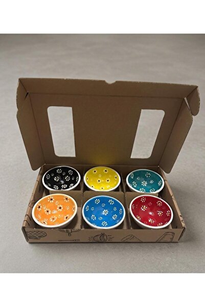 Si Sorti Ceramics Papatya Desenli 6'lı Renkli Seramik Çerezlik ve Sosluk Seti