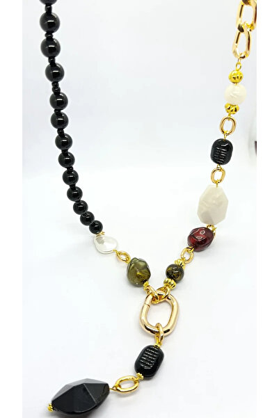 ndjewelry نوار هارموني – قلادة غير متماثلة من الأحجار السوداء والملونة